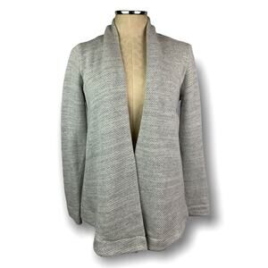 XS Ann Taylor Loft Waffle Weave Cardigan Sweater Open Women's Gray White